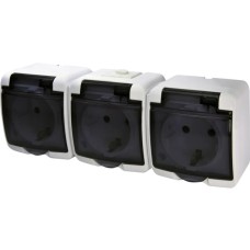 Розетка 3-на з з/к Schuko RHE-3sd (біла/прозора кришка, IP54) ETI