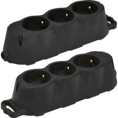 Блок розеток 3-місний ERS-3B (3x2Р+РЕ, Schuko, каучук, IP20, чорний) ETI