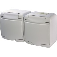 Розетка подвійна ETI Hermetics RHE-2s IP54 біла з заземленням та кришкою