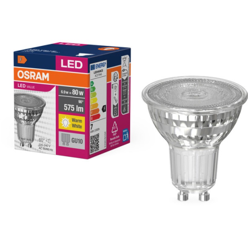 Лампа LED Osram PAR16 6,9W/830 GU10 60D Value 80