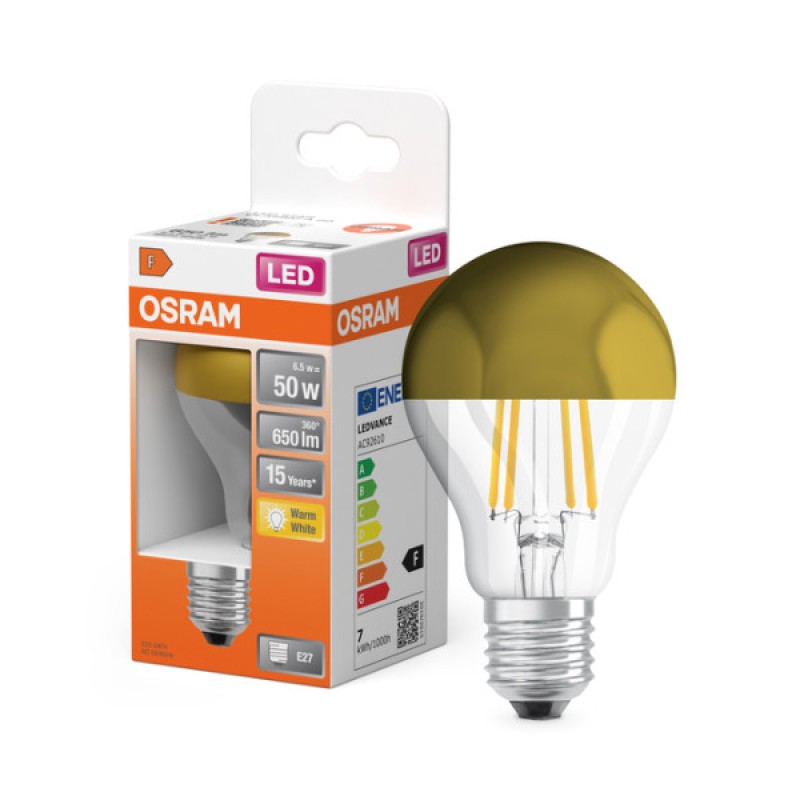 Лампа LED Osram CL A 50 MIR G 7W/827 230V FIL E27 10X1 "золото"