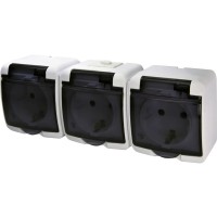 Розетка 3-на з з/к Schuko RHE-3sd (біла/прозора кришка, IP54) ETI