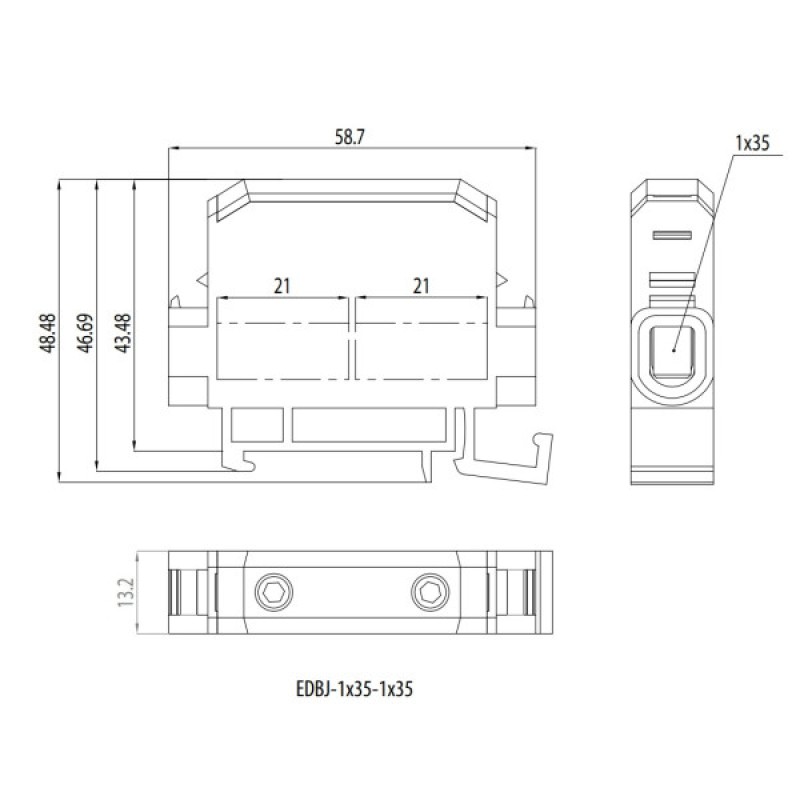 Ввідна силова клема EDBJ-1x35-1x35 (125A, 1000V AC/1500V DC, IN: 1x35, OUT: 1x35, сіра) ETI