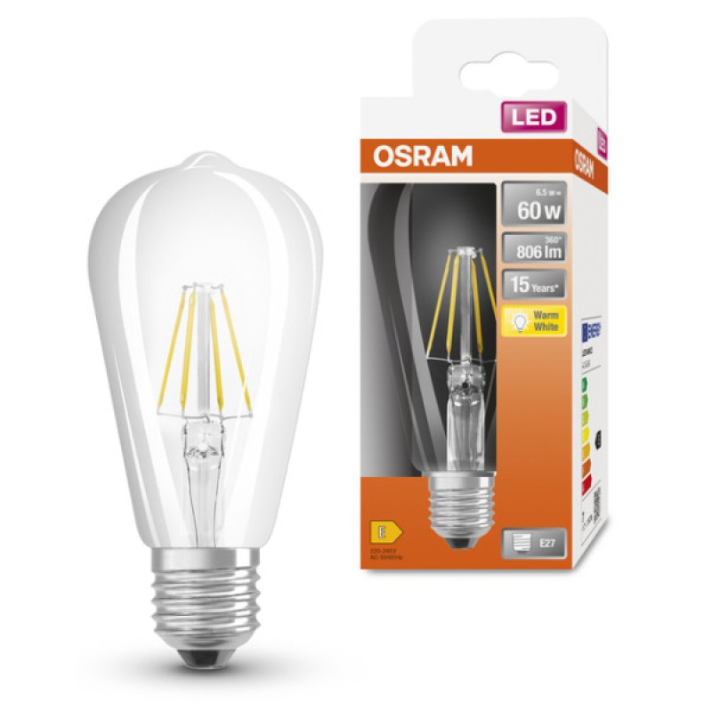 Лампа LED Osram LEDISON60 7W/827 230V FIL E27 6X1 Ledvance