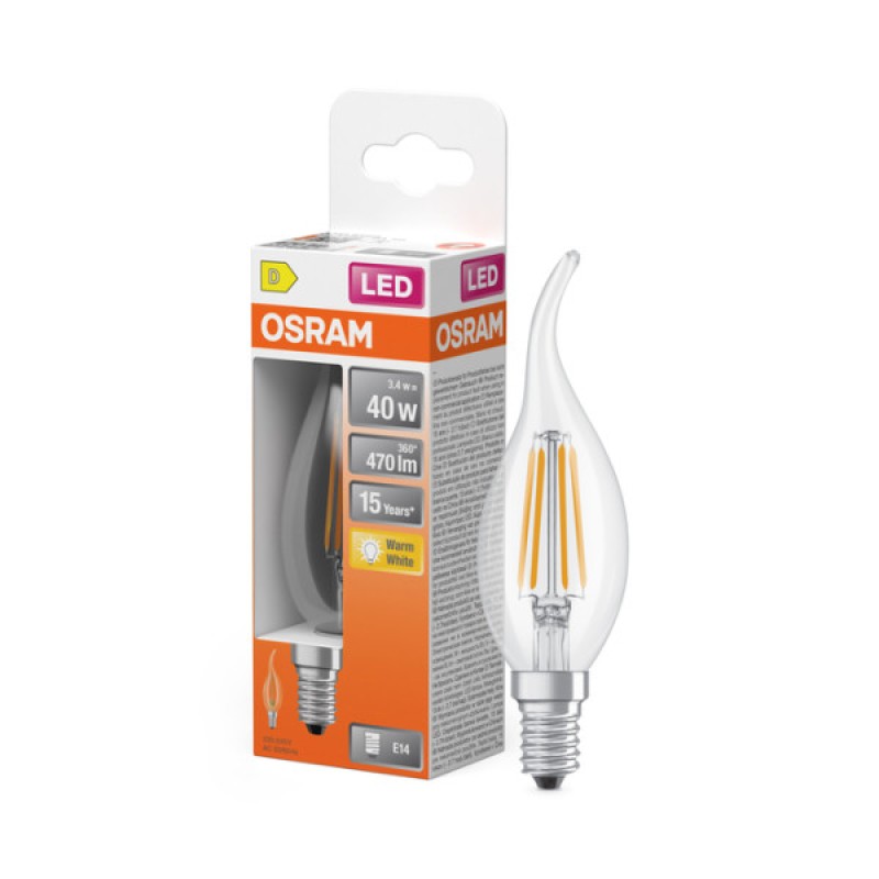 Лампа LED OSRAM CL BA 3.4W/827 230V FIL E14 6X1 40