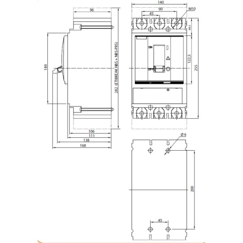 Автоматичний вимикач NBS-E 630/3L 630A (36kA, (0.4-1)In/(1.5-10)Ir) 3P ETI
