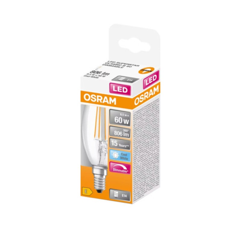 Лампа LED Osram CL B DIM 6.5W/840 FIL E14 6X1 230V 60