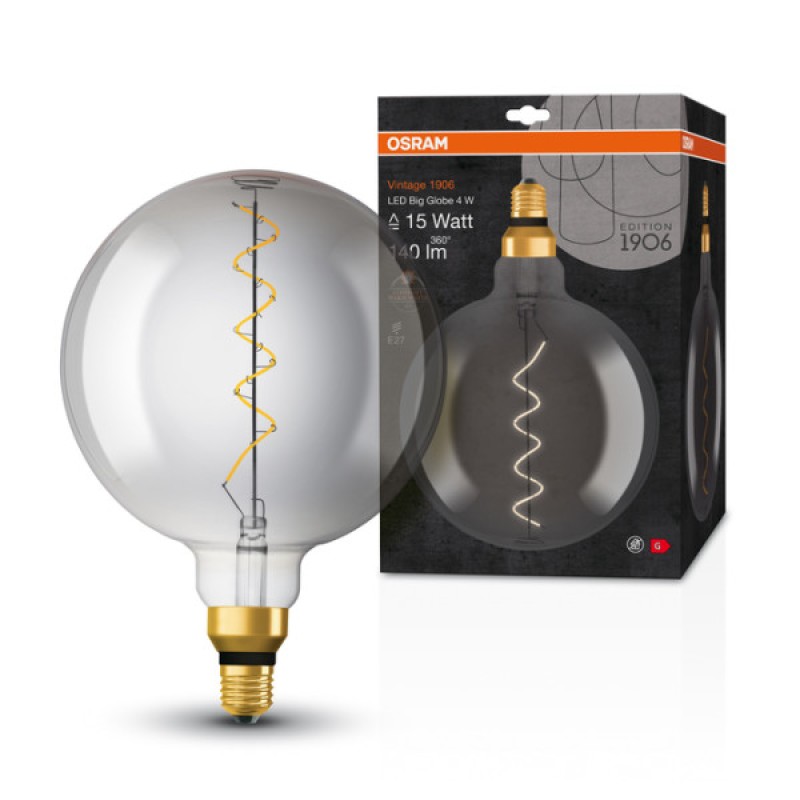 Лампа LED Osram 1906 GLОB 125 5W/818 230V FIL сіра E27 4X1