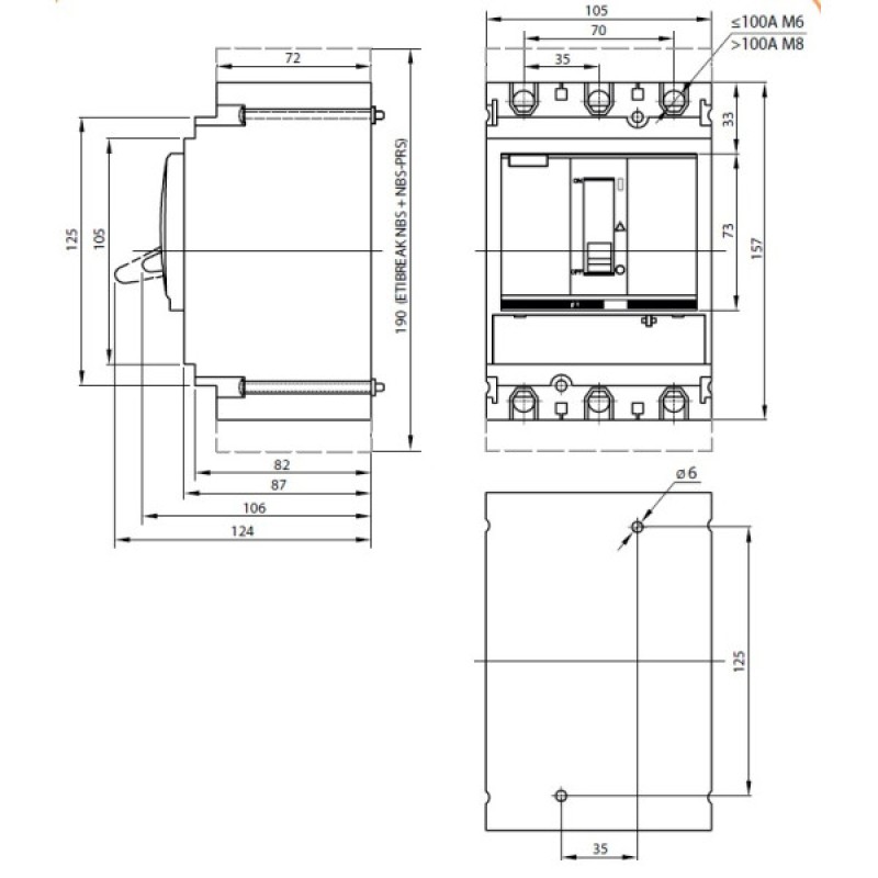 Автоматичний вимикач NBS-TMS 100/3L 40A (36kA, (0.8-1)In/фікс.) 3P ETI