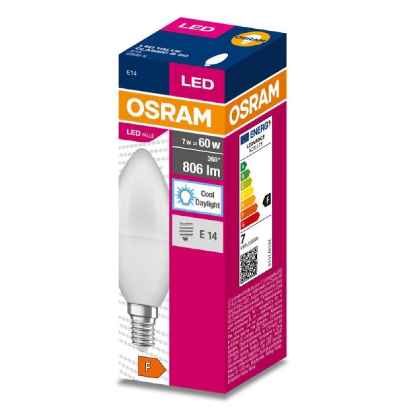 Лампа LED Osram CL B 6.8W/865 FR E14 230V VALUE 60