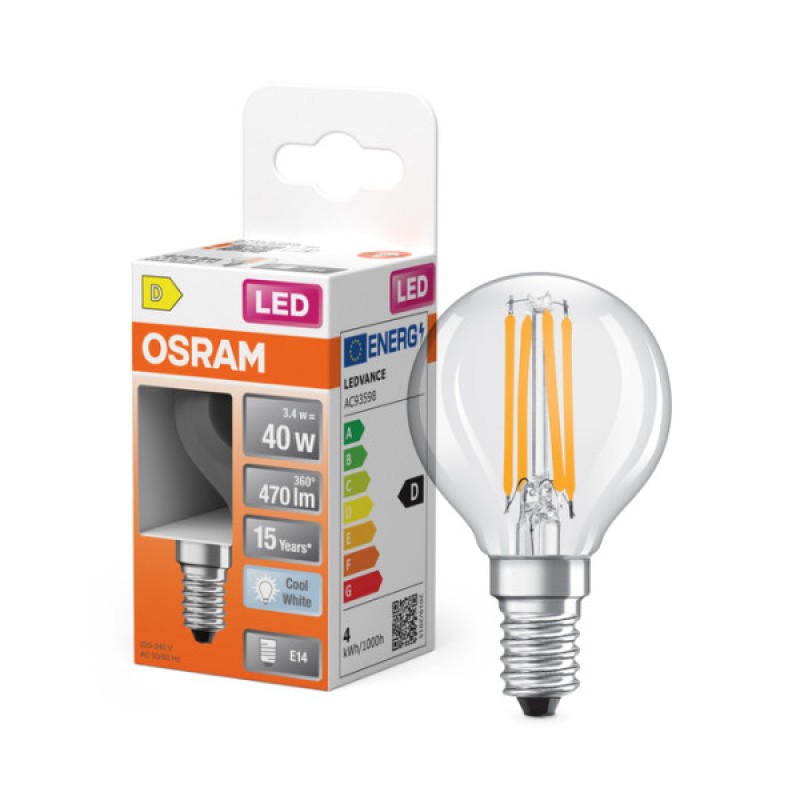 Лампа LED OSRAM CL P40 3.4W/840 230V FIL E14 6X1