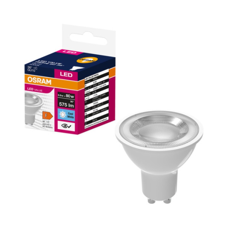 Лампа LED Osram PAR16 6,9W/840 230V GU10 36D Value 80 LV