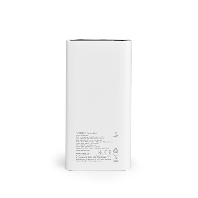 Повербанк 20000mAh VIDEX VPB-320 22.5W White