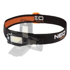 Ліхтар налобний акумуляторний Neo Tools, 500мА•год, 180лм, 3Вт, датчик руху, рухома конструкція на 360°, червоне світло, 50г, IPX4