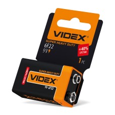 Батарейка сольова Videx 6F22/9V (Крона) 1шт SHRINK CARD (6F22-9V-SC)