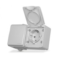 Розетка зовнішня одинарна із заземленням та вимикачем одноклавішним сіра VIDEX BINERA IP65 (VF-BNW3-G)