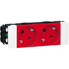 Блок розеток електричних Legrand Mosaic, 2хSchuko, 16А, 250В, під кутом 45°, автоматичні клеми, 4 модулі, червоний
