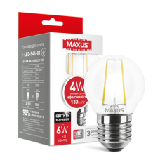 LED лампа MAXUS (филамент), G45, 4W, яргкий свет,E27 (1-LED-546)